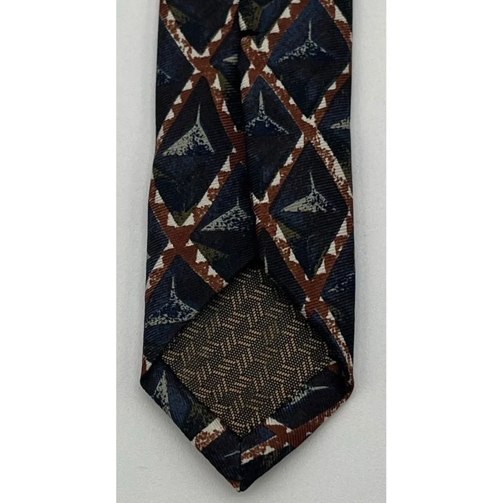 PIERRE BALMAIN Couture Tie‎ Mens OS Navy Blue Brown Geometric Silk Made in Italy